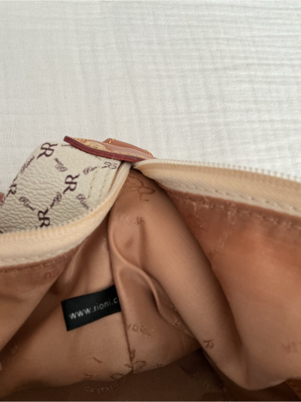 RIONI Felicity Monogram Ivory Satchel with Tan Leather Handles - Picture 7 of 9